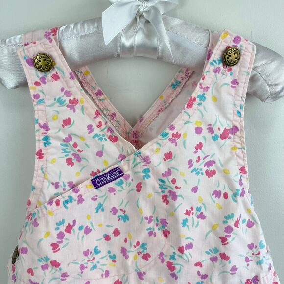 Vintage OshKosh B'gosh Pink Floral Shortalls 3T USA - Picture 2 of 8